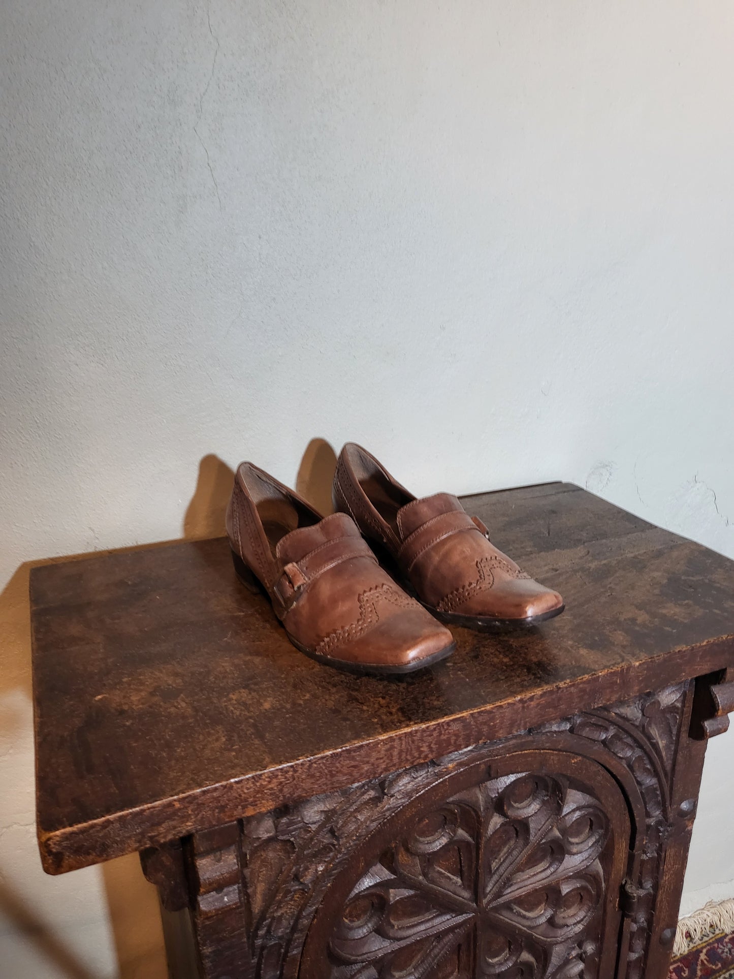 Tamaris Brown Leather Heeled Loafers
