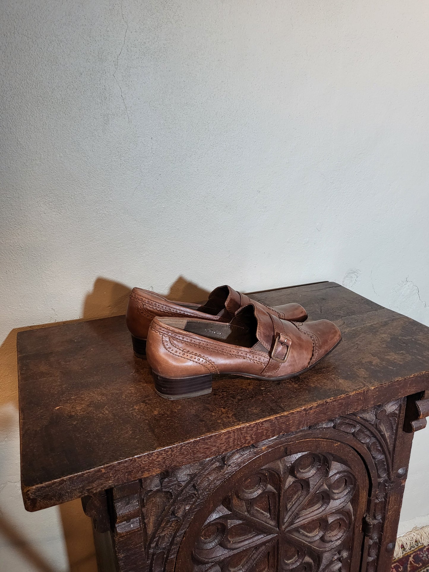 Tamaris Brown Leather Heeled Loafers