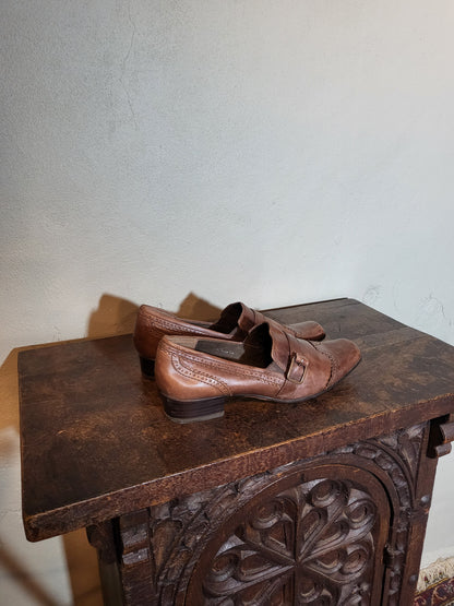 Tamaris Brown Leather Heeled Loafers