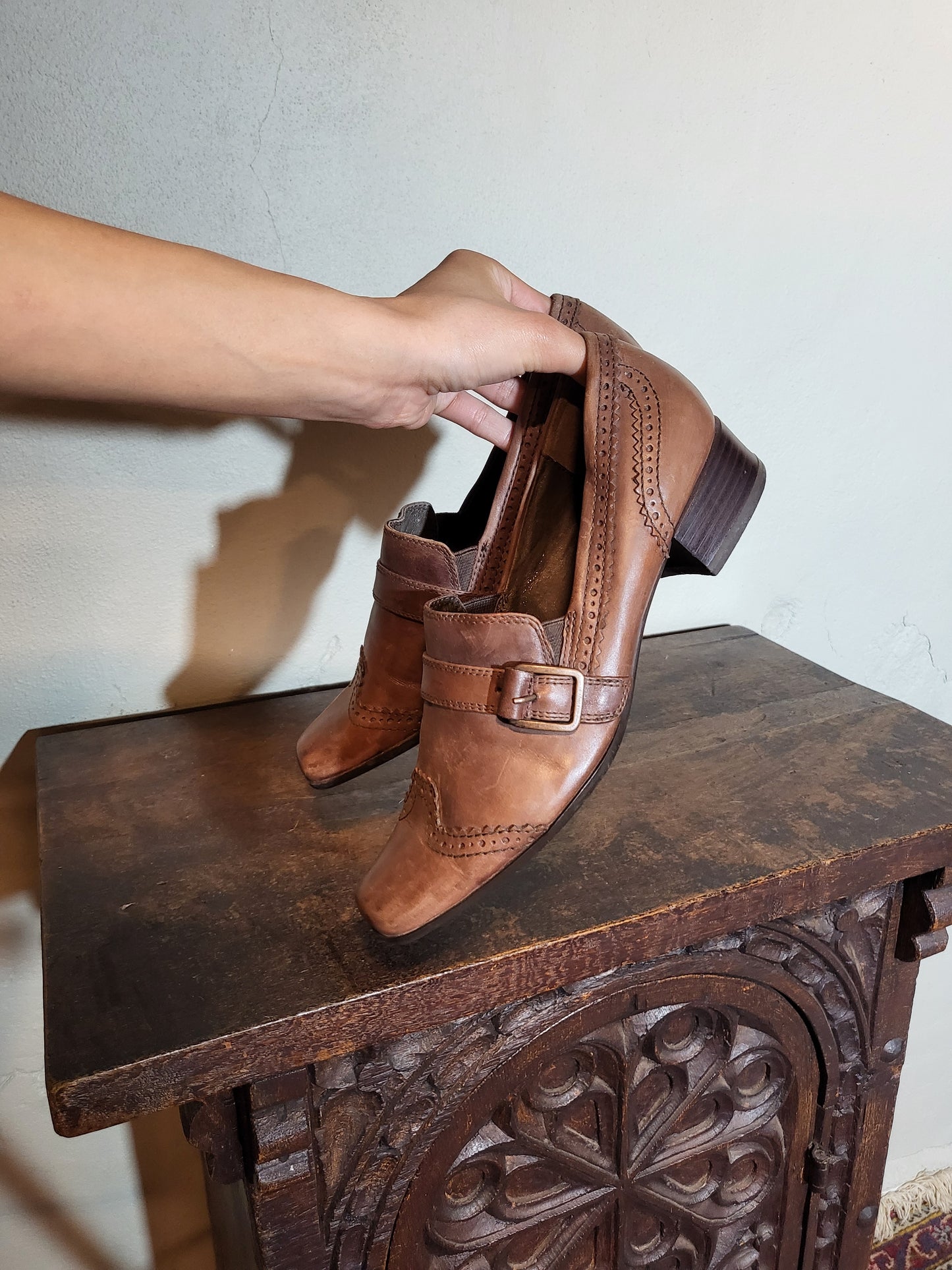Tamaris Brown Leather Heeled Loafers