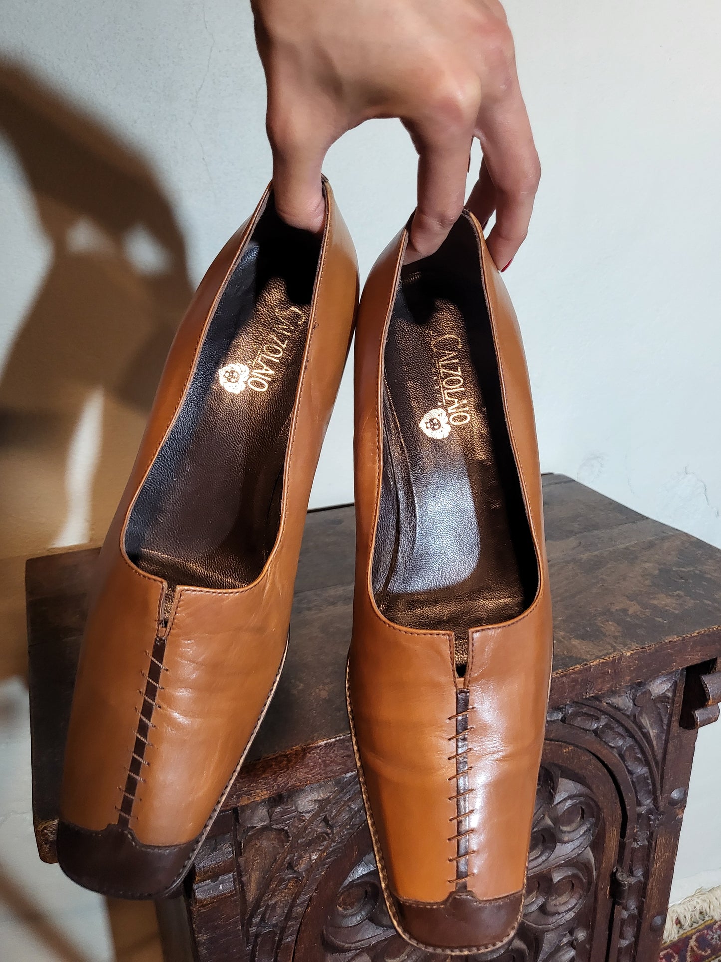 Calzolaio Leather Square-Toe Heels