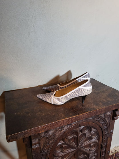 Vintage Python-Embossed Pointed Kitten Heels