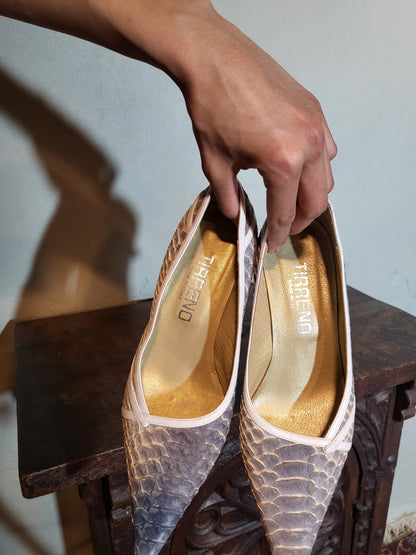 Vintage Python-Embossed Pointed Kitten Heels