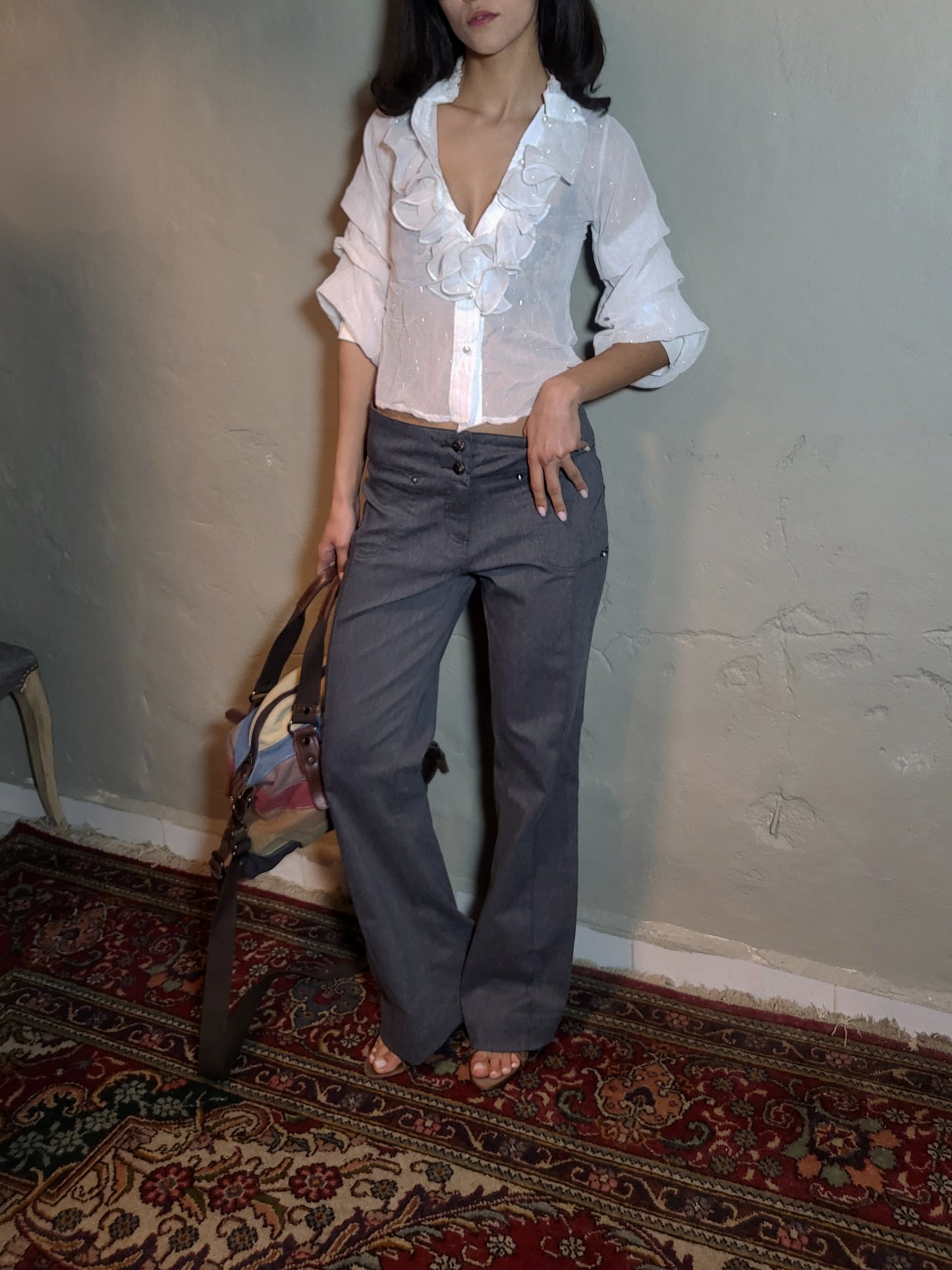 Vintage Lace-Up Back Tailored Flare Pants