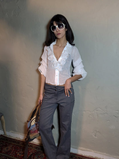 Vintage Sheer Ruffled Lace Blouse