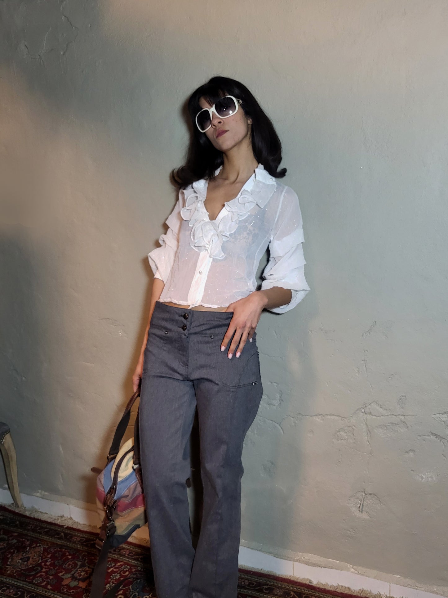 Vintage Sheer Ruffled Lace Blouse