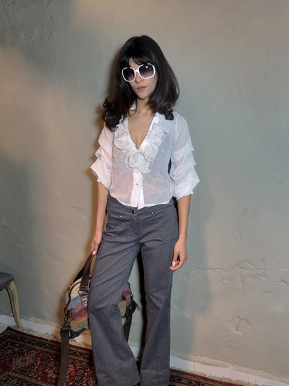 Vintage Sheer Ruffled Lace Blouse
