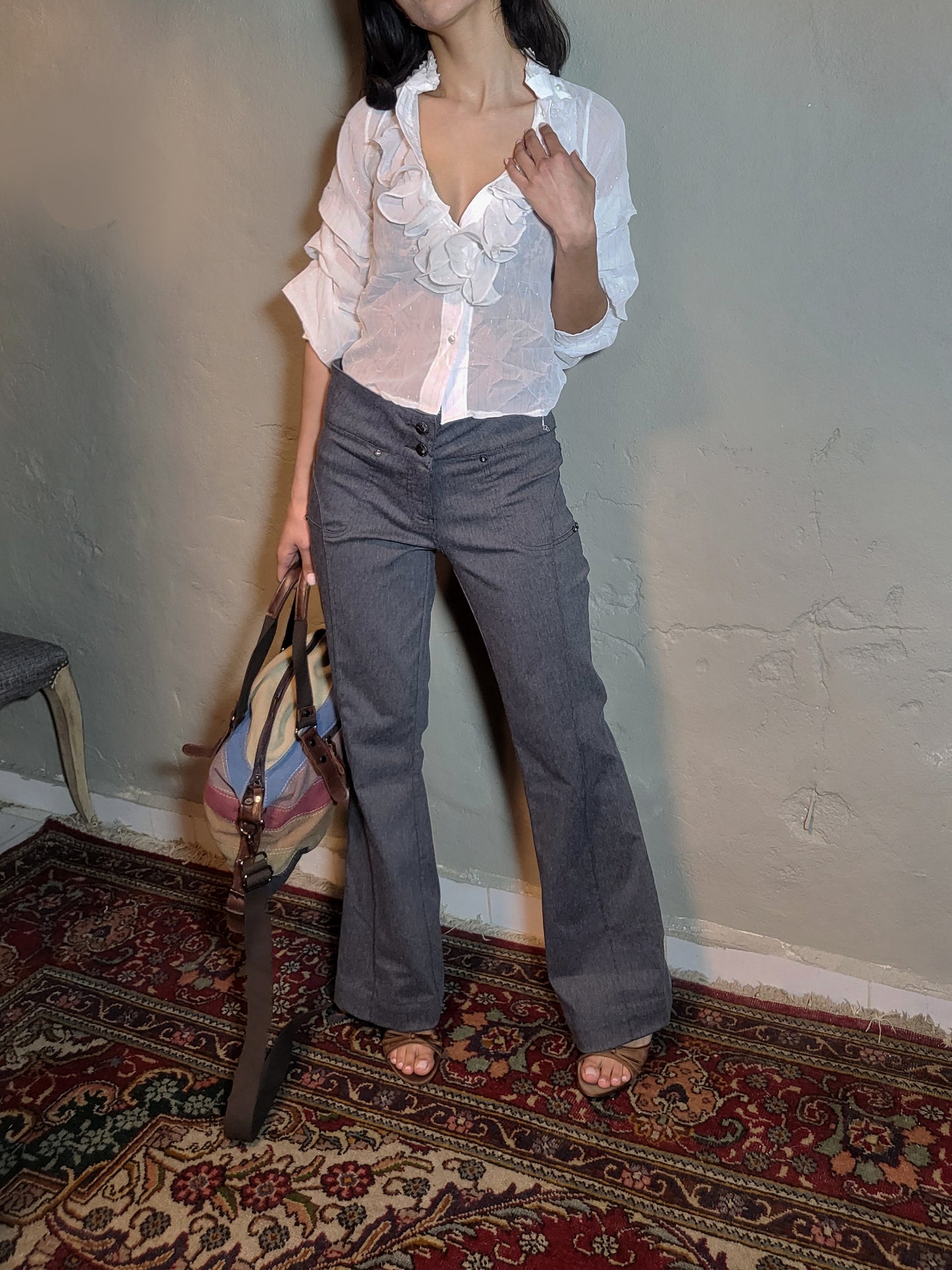 Vintage Lace-Up Back Tailored Flare Pants