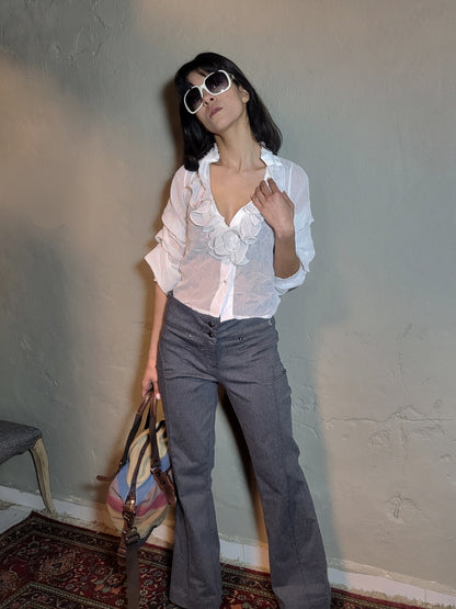 Vintage Sheer Ruffled Lace Blouse