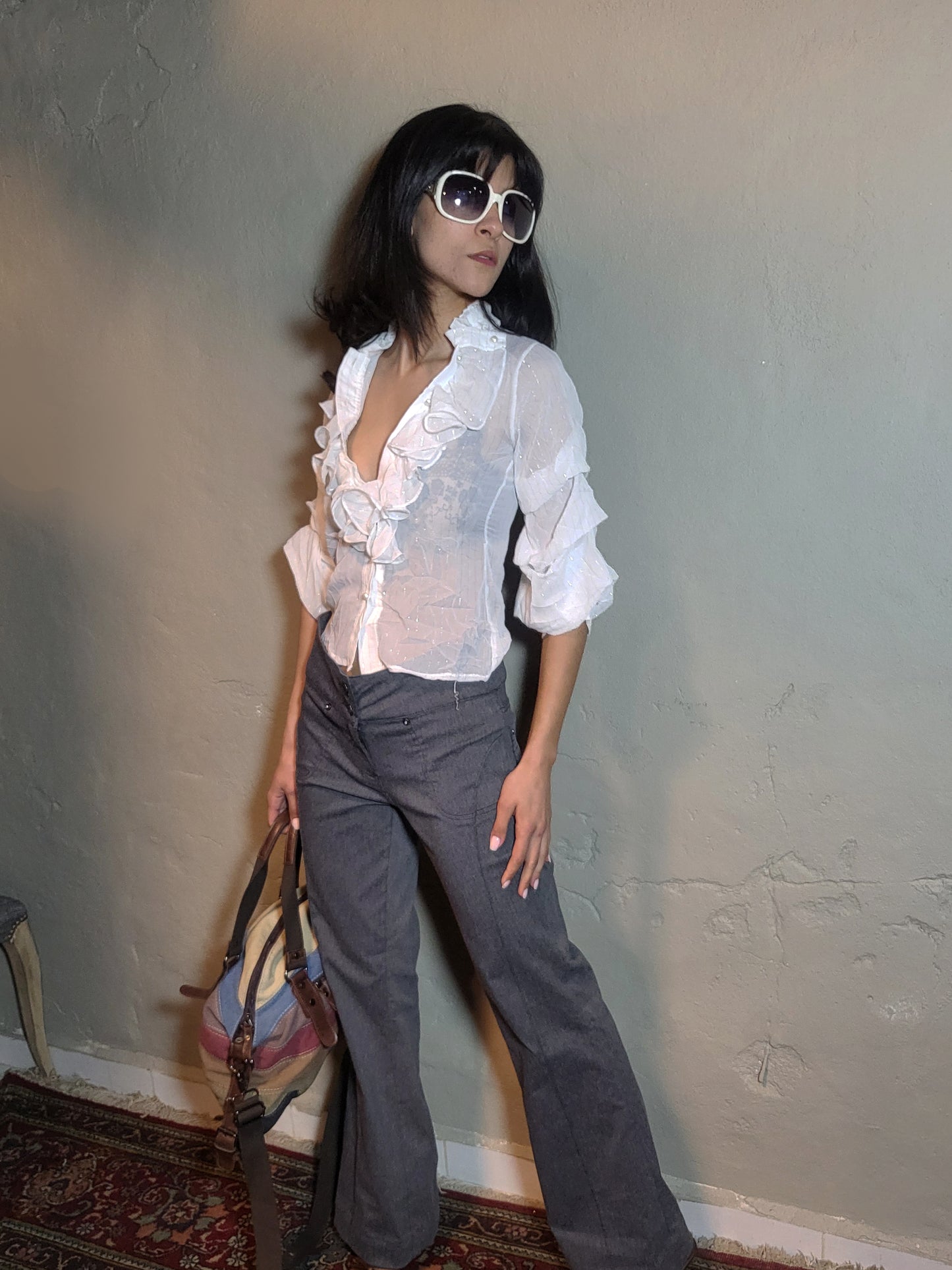 Vintage Sheer Ruffled Lace Blouse