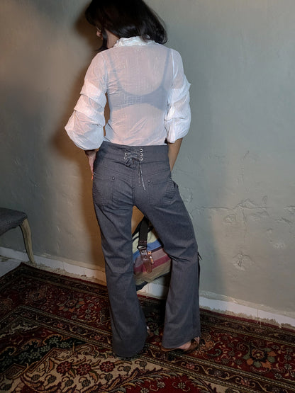 Vintage Lace-Up Back Tailored Flare Pants