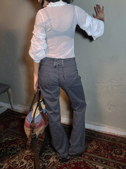 Vintage Lace-Up Back Tailored Flare Pants
