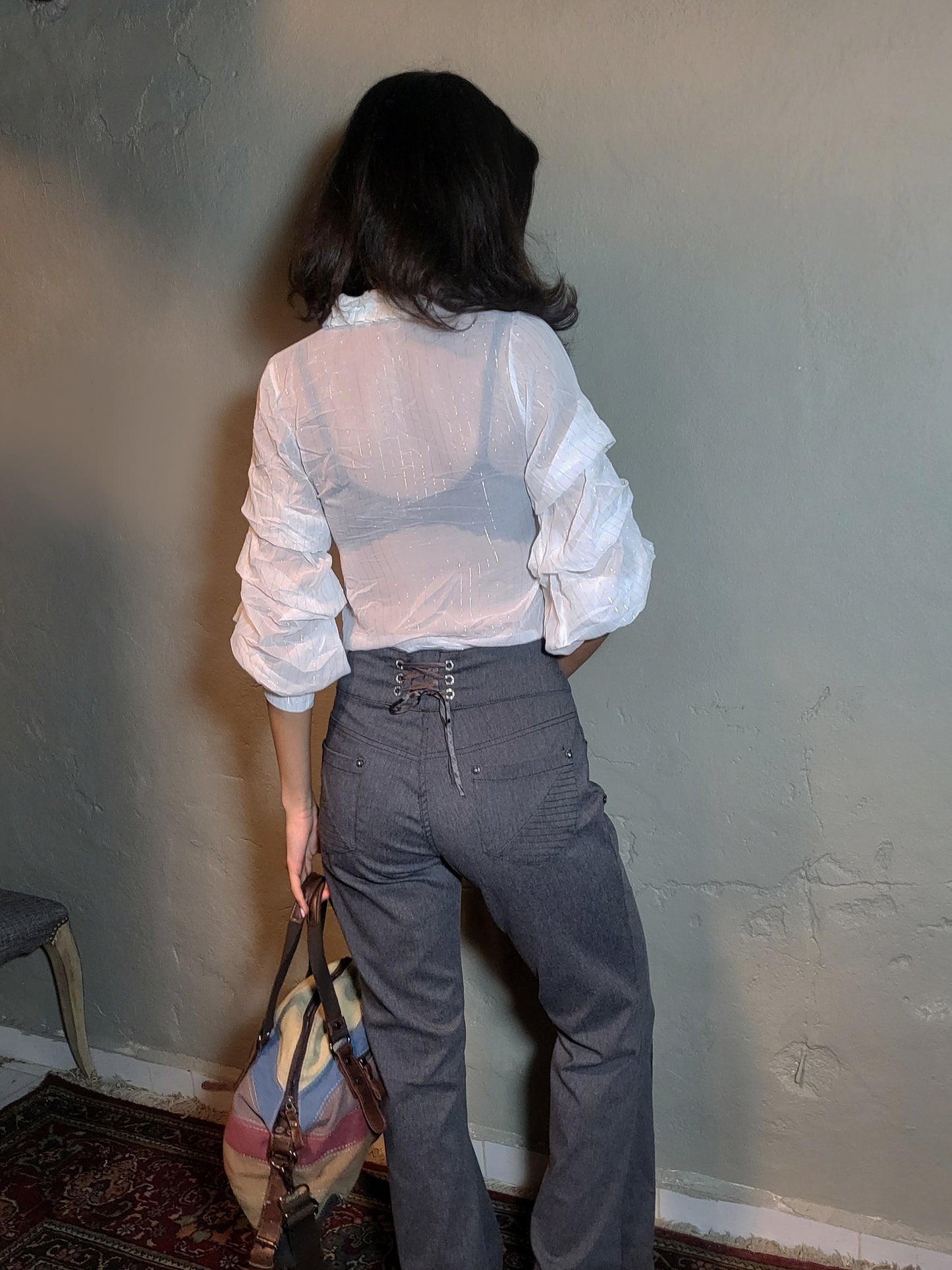 Vintage Sheer Ruffled Lace Blouse
