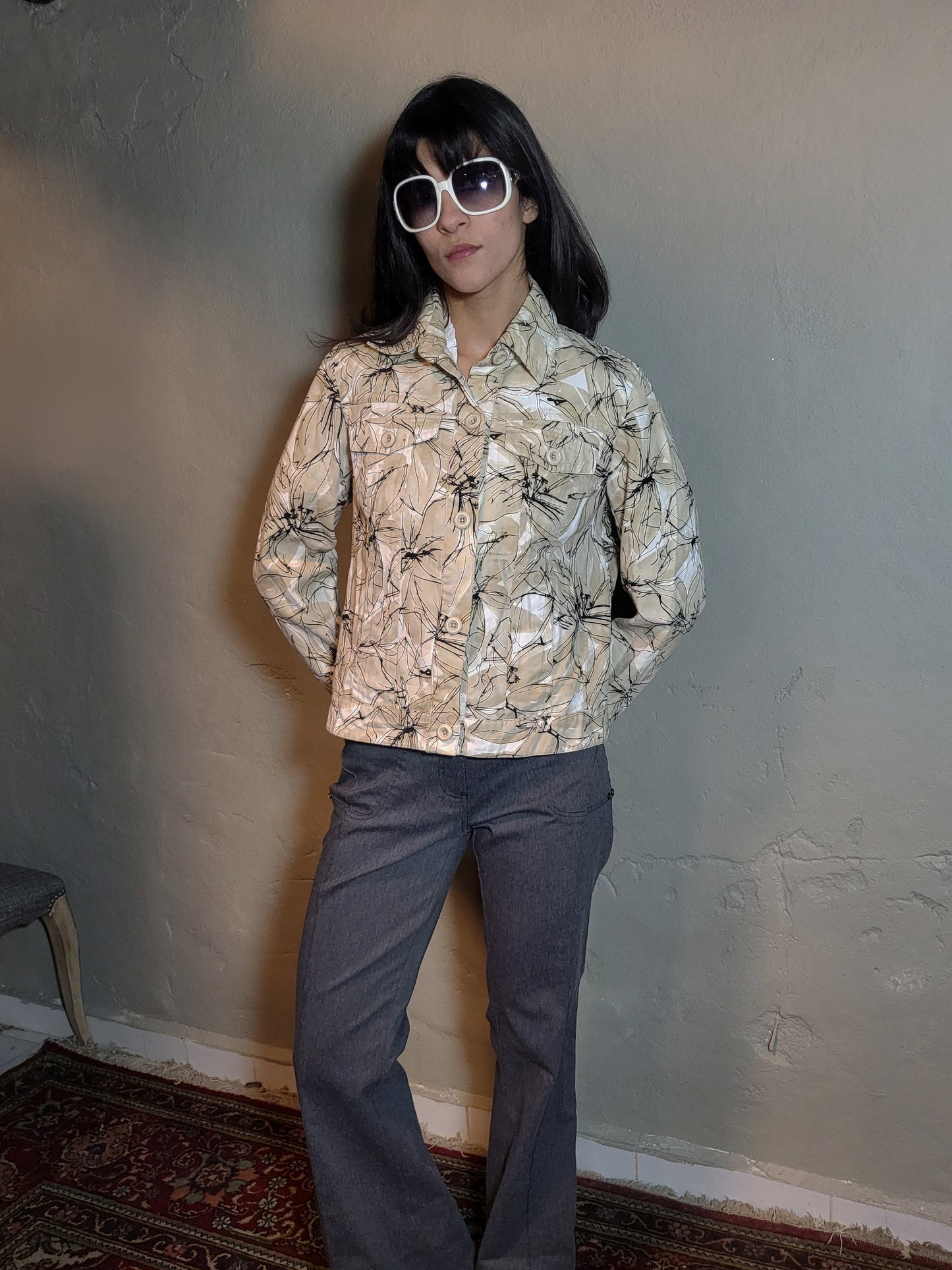 Vintage Floral Denim Utility Jacket