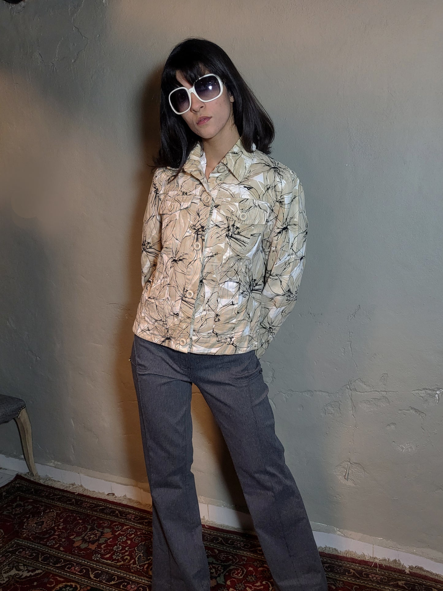 Vintage Floral Denim Utility Jacket