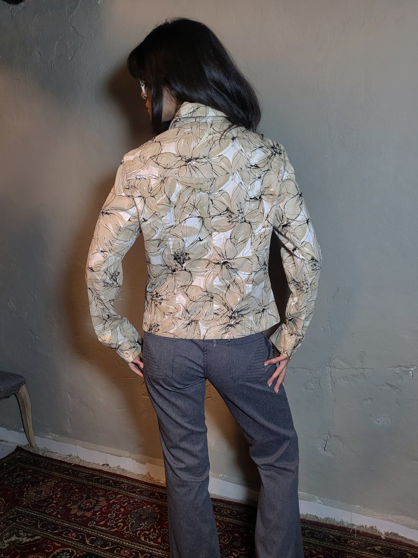 Vintage Floral Denim Utility Jacket