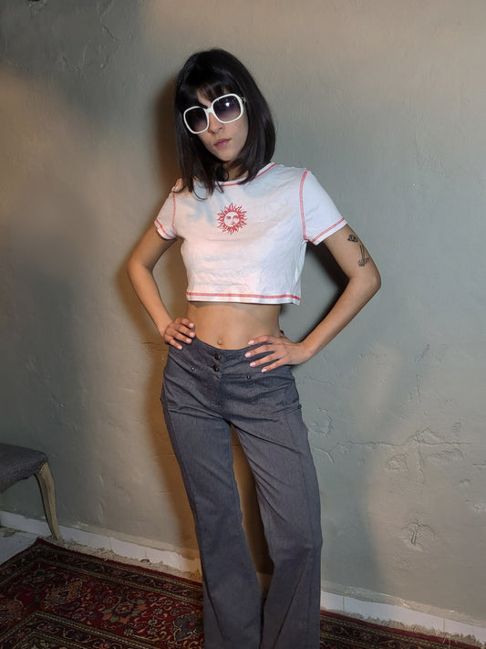 Vintage Sun Graphic Cropped Baby Tee