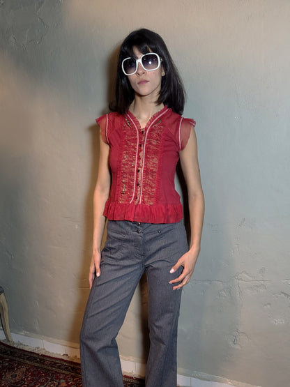 Vintage Sheer Ruffled Panel Blouse