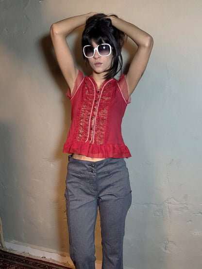 Vintage Sheer Ruffled Panel Blouse