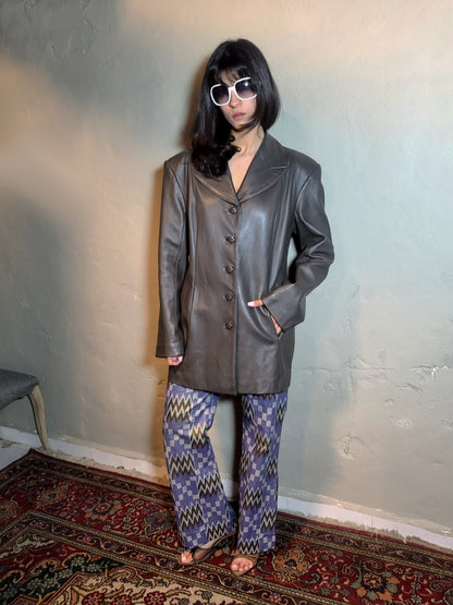 Vintage Brown Leather Tailored Coat