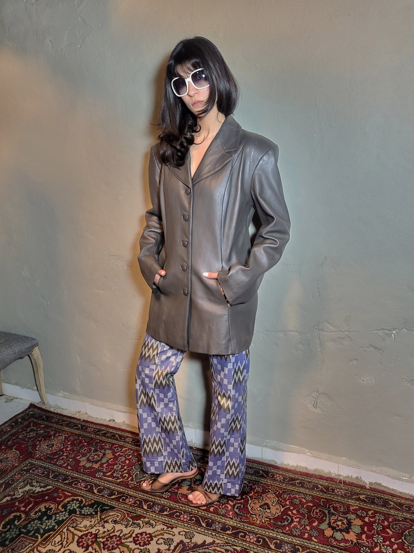 Vintage Brown Leather Tailored Coat