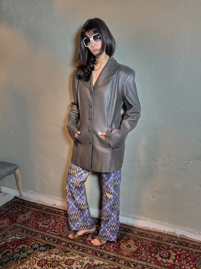 Vintage Brown Leather Tailored Coat