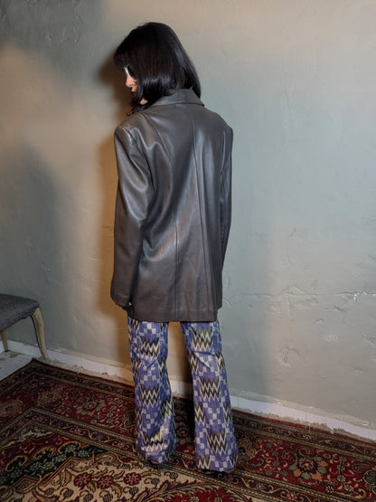Vintage Brown Leather Tailored Coat