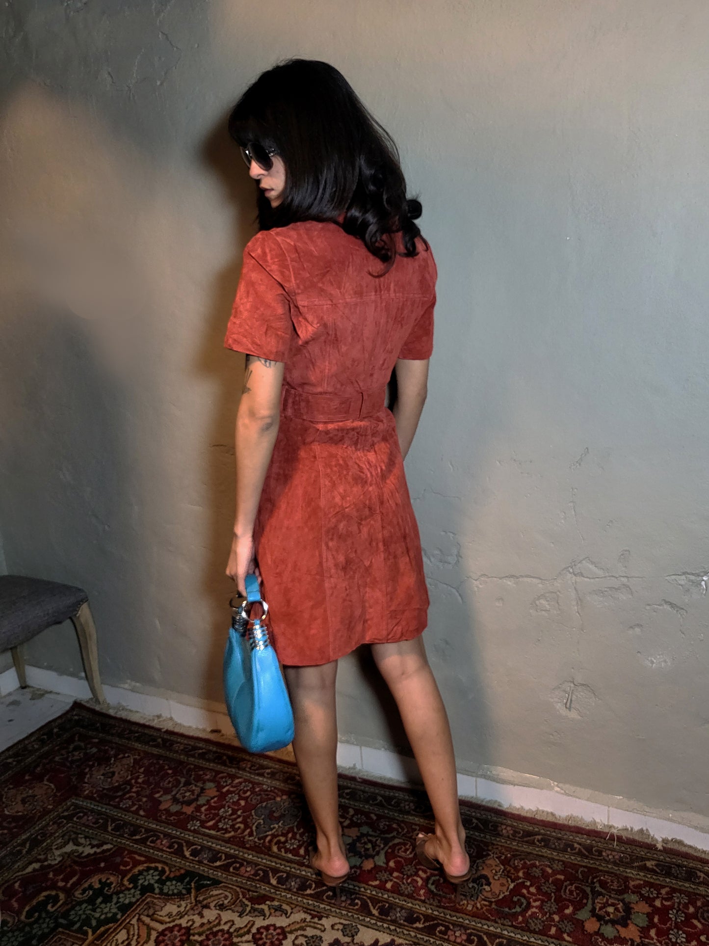 90s Suede Leather Shirt Dress