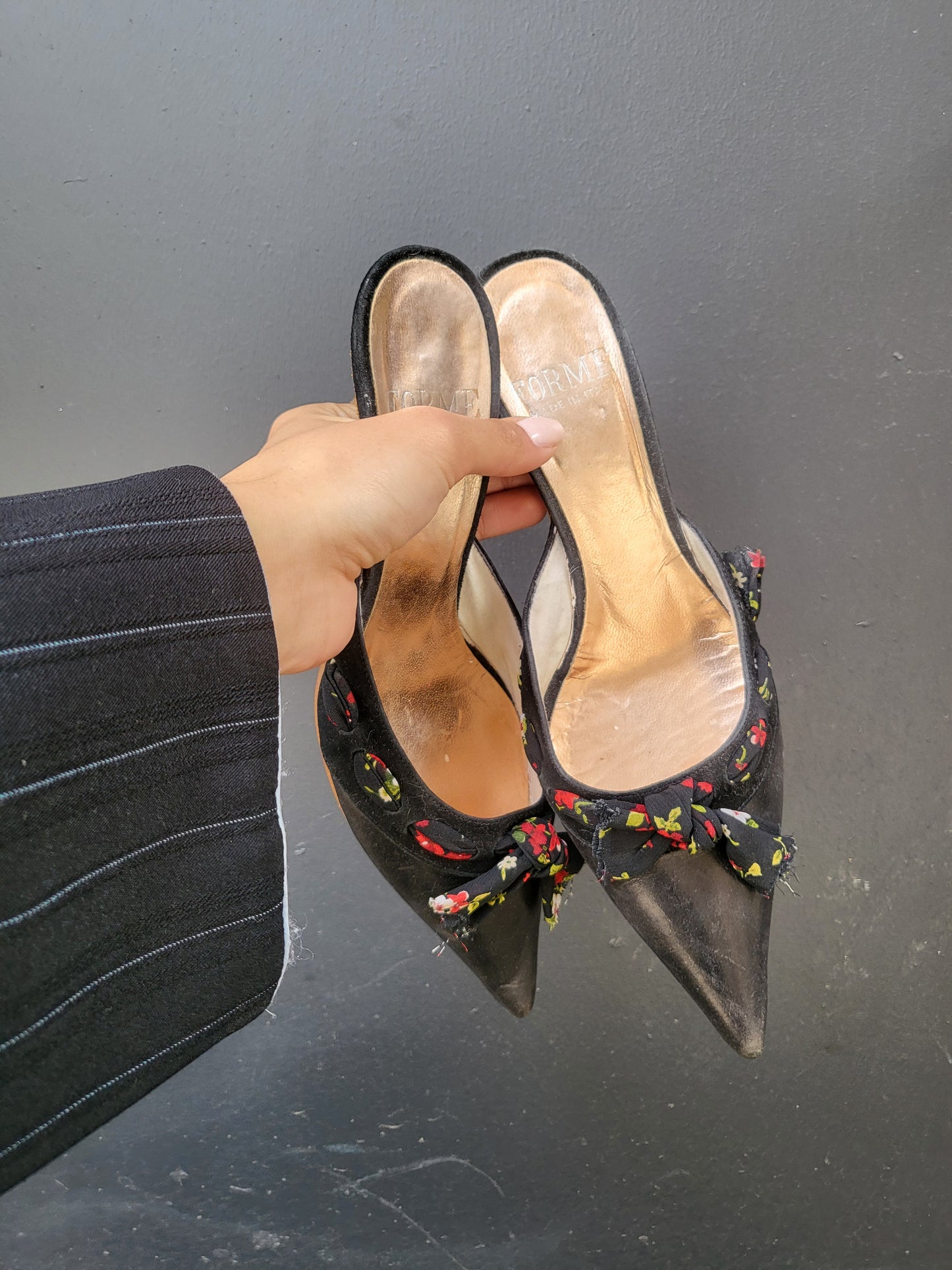 Vintage Floral Bow Mule Heels