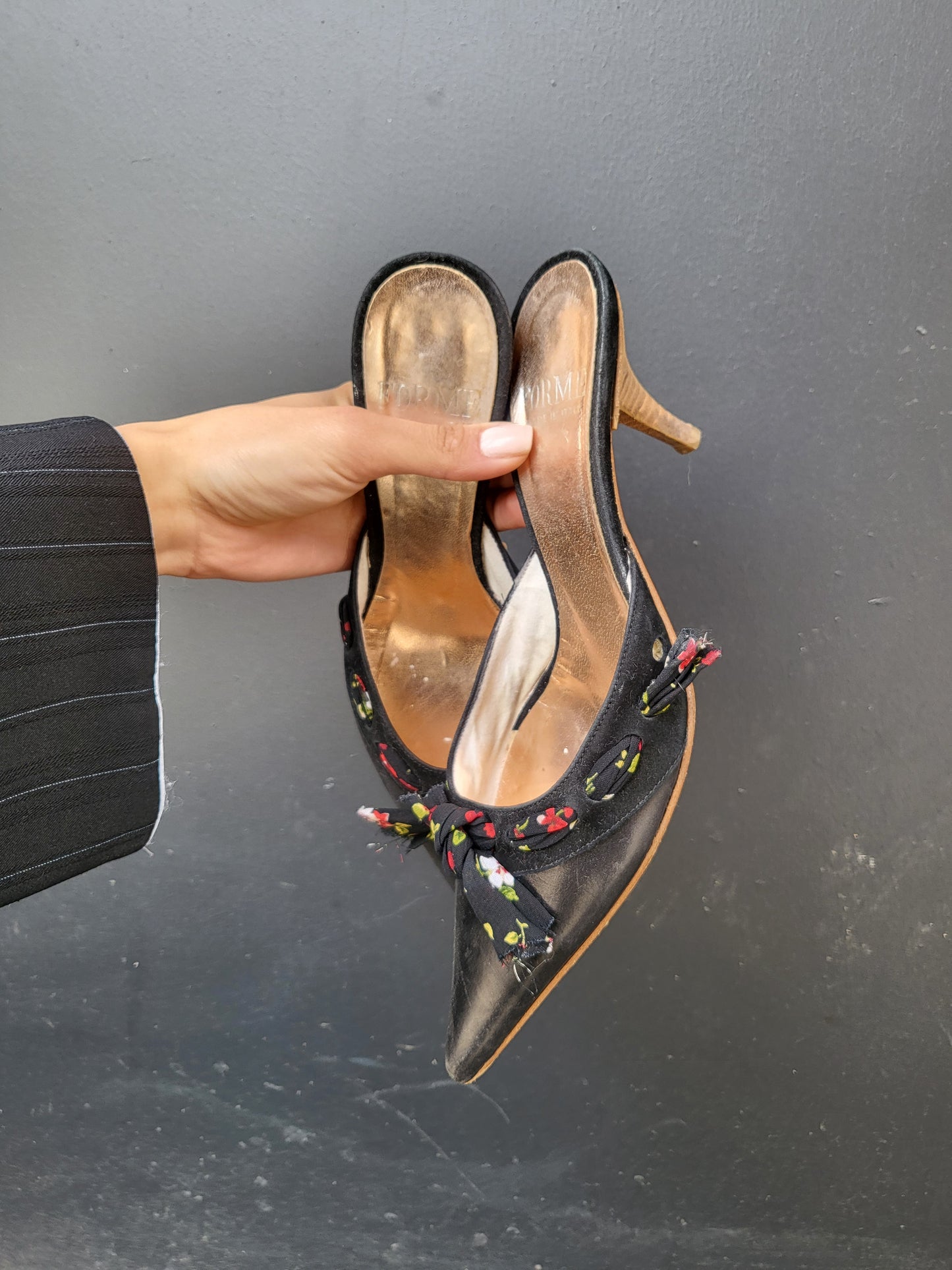 Vintage Floral Bow Mule Heels