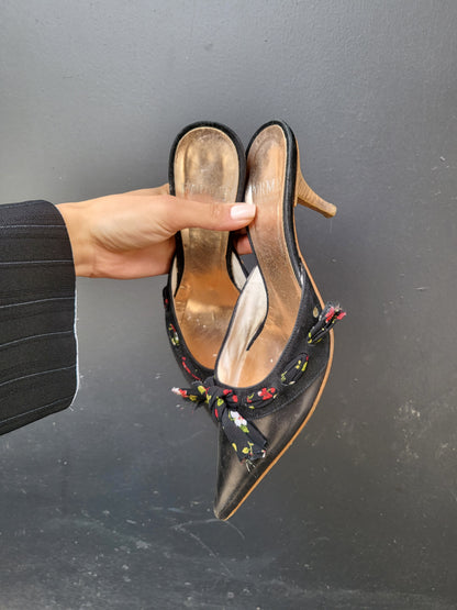 Vintage Floral Bow Mule Heels