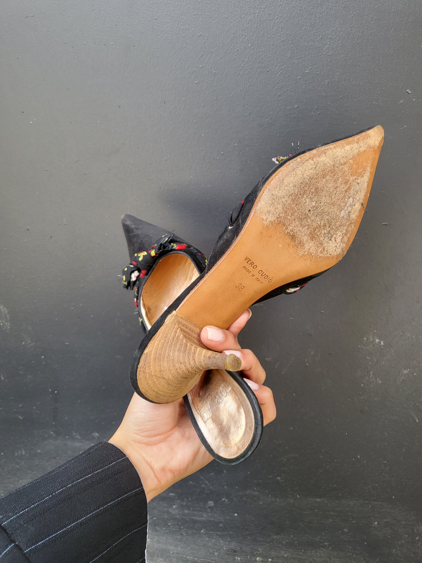 Vintage Floral Bow Mule Heels