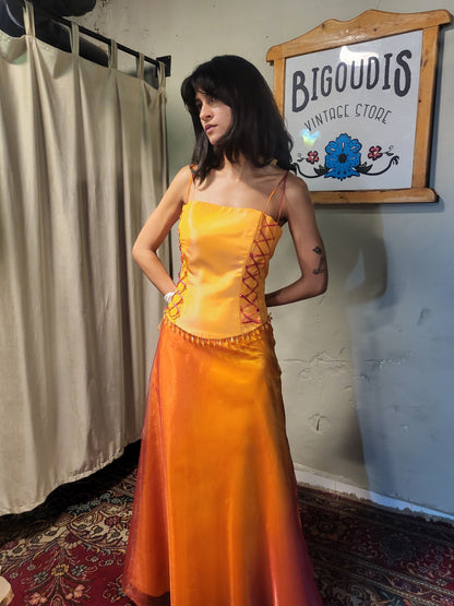 Tangerine Corset & Maxi Skirt Set