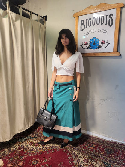 Green Color-Block Maxi Skirt