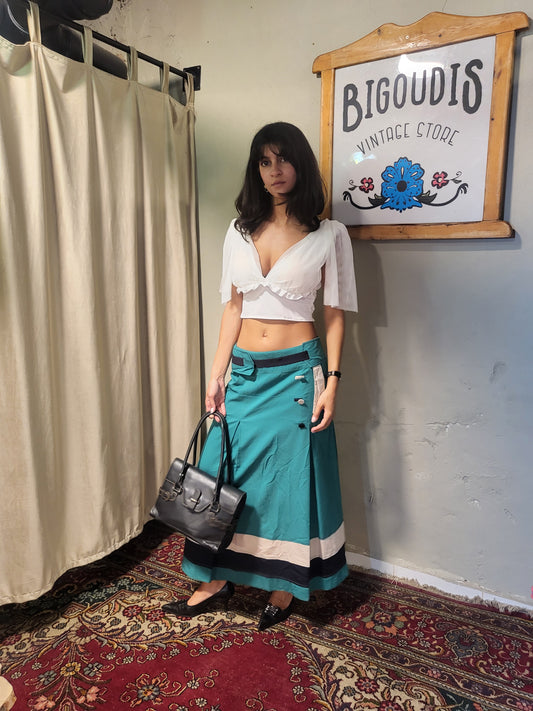 Green Color-Block Maxi Skirt