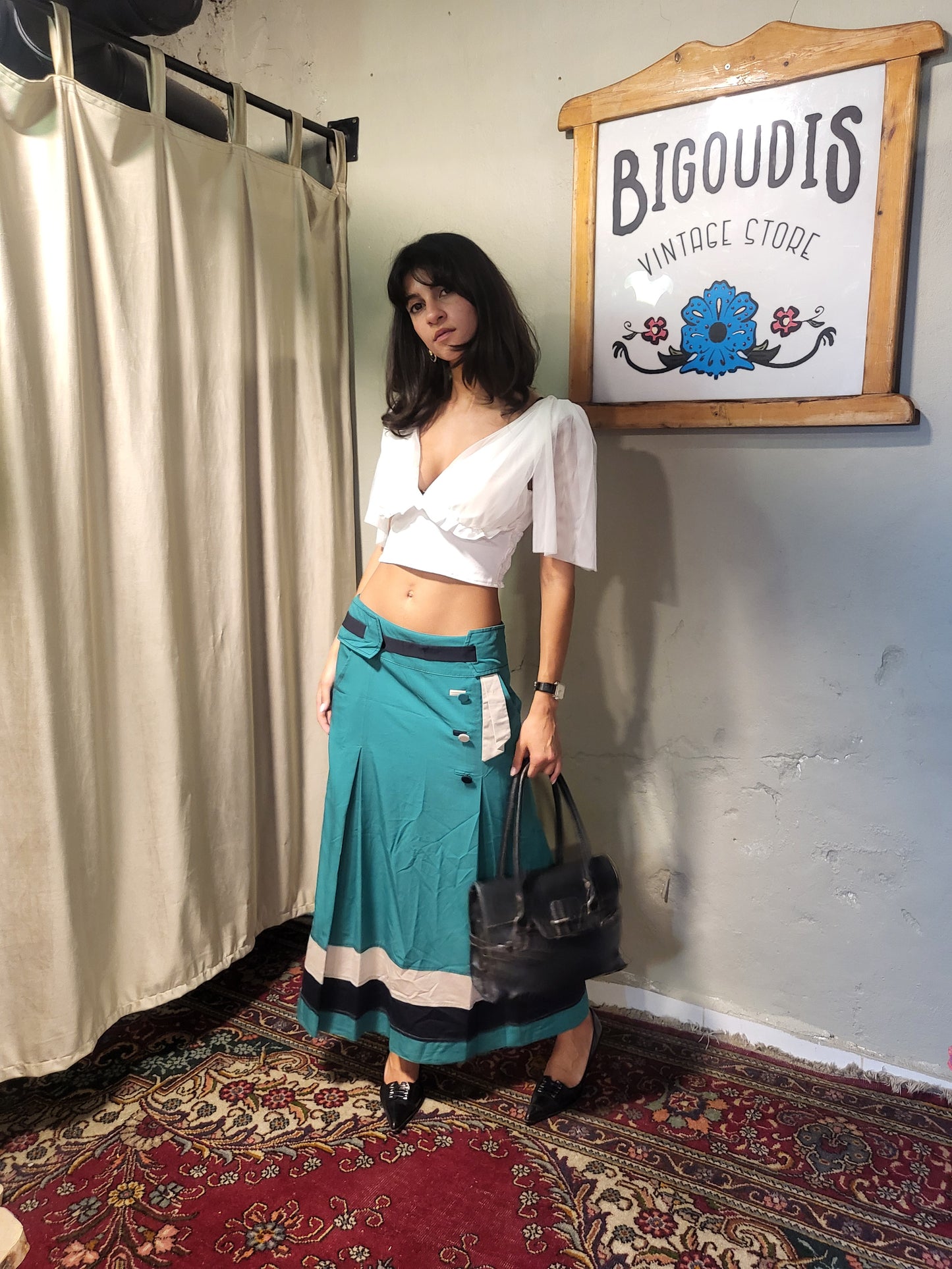 Green Color-Block Maxi Skirt