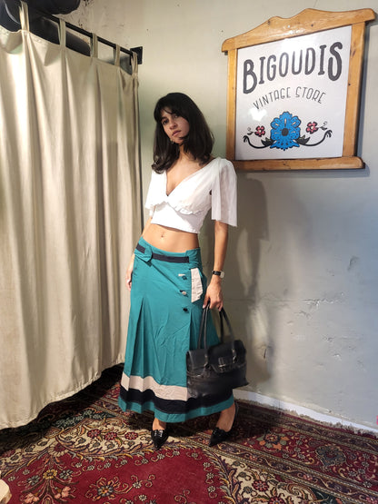 Green Color-Block Maxi Skirt