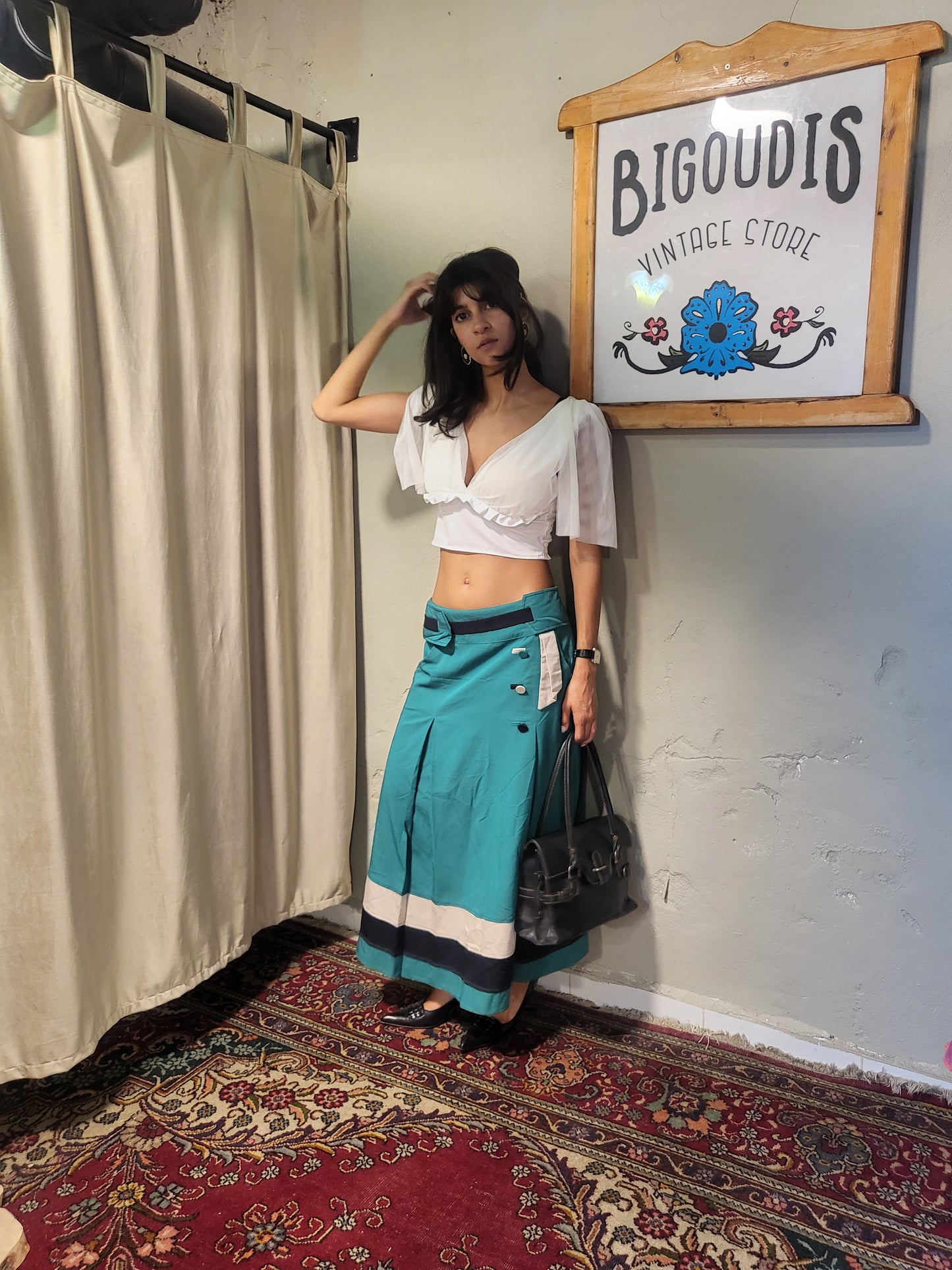 Green Color-Block Maxi Skirt