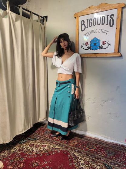 Green Color-Block Maxi Skirt