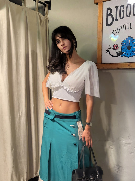 White Flutter Sleeve Crop Top