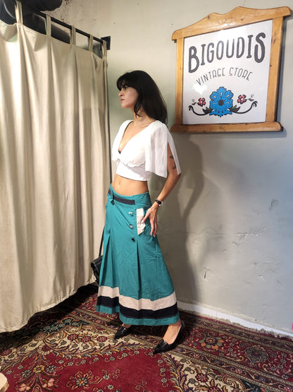 Green Color-Block Maxi Skirt