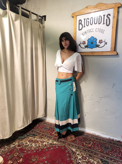 Green Color-Block Maxi Skirt