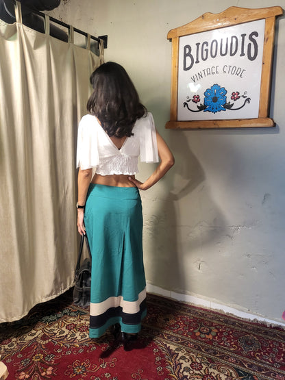 Green Color-Block Maxi Skirt