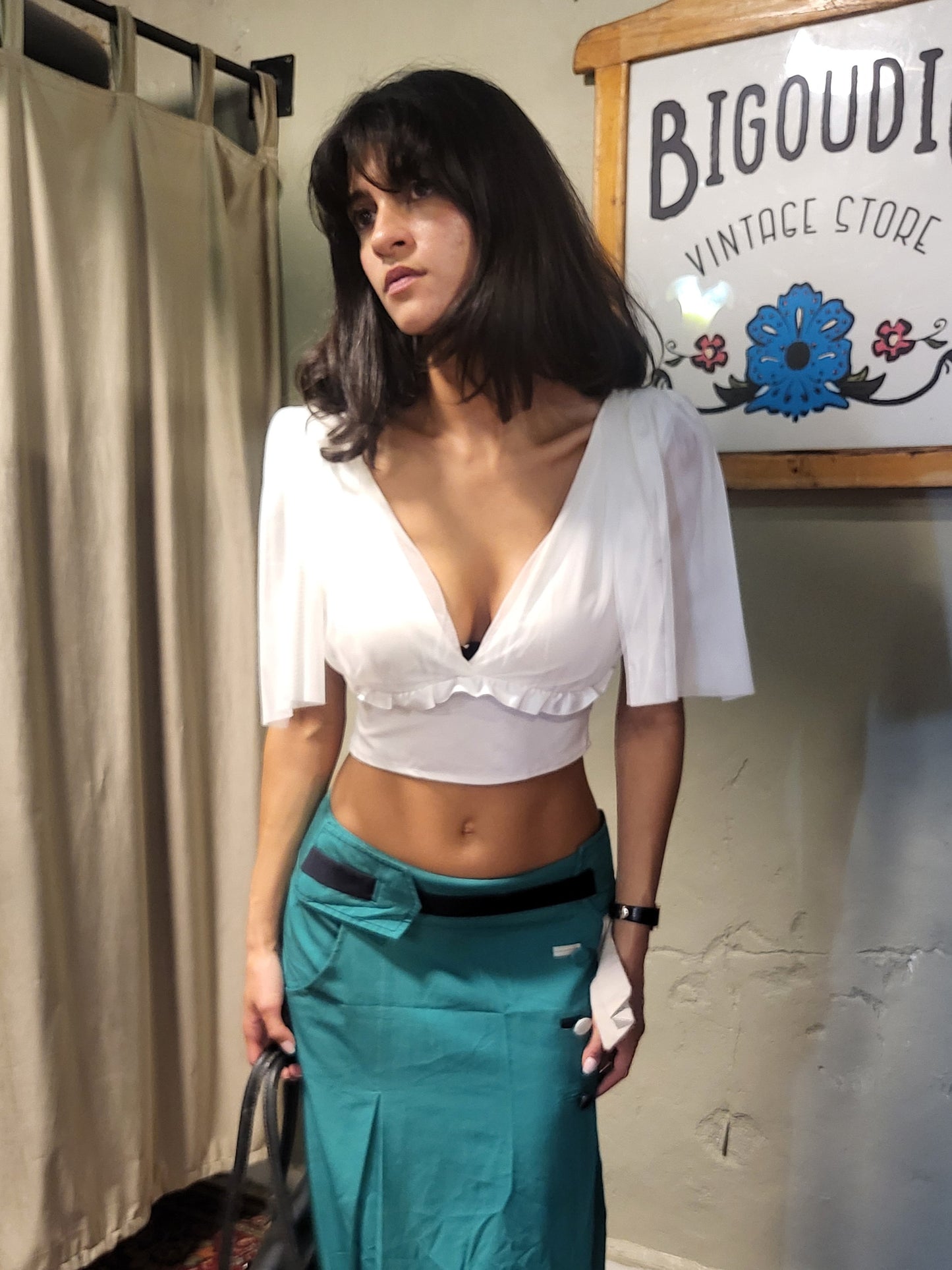 White Flutter Sleeve Crop Top