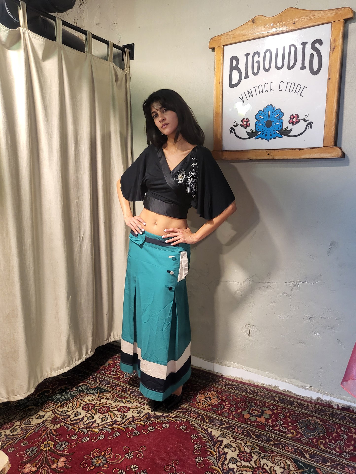 Midnight Floral Satin Cache-Cœur Top