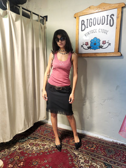 Y2K Pink Sequin Ribbed Tank Top