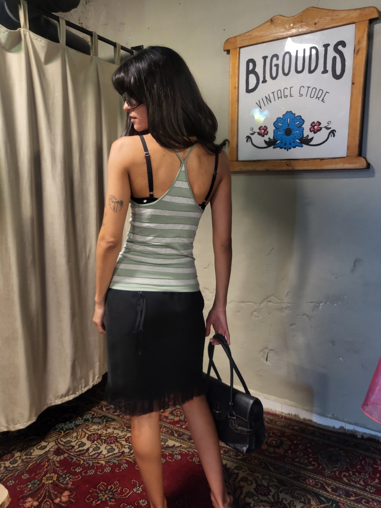 Y2K Sage Stripe Lace Camisole