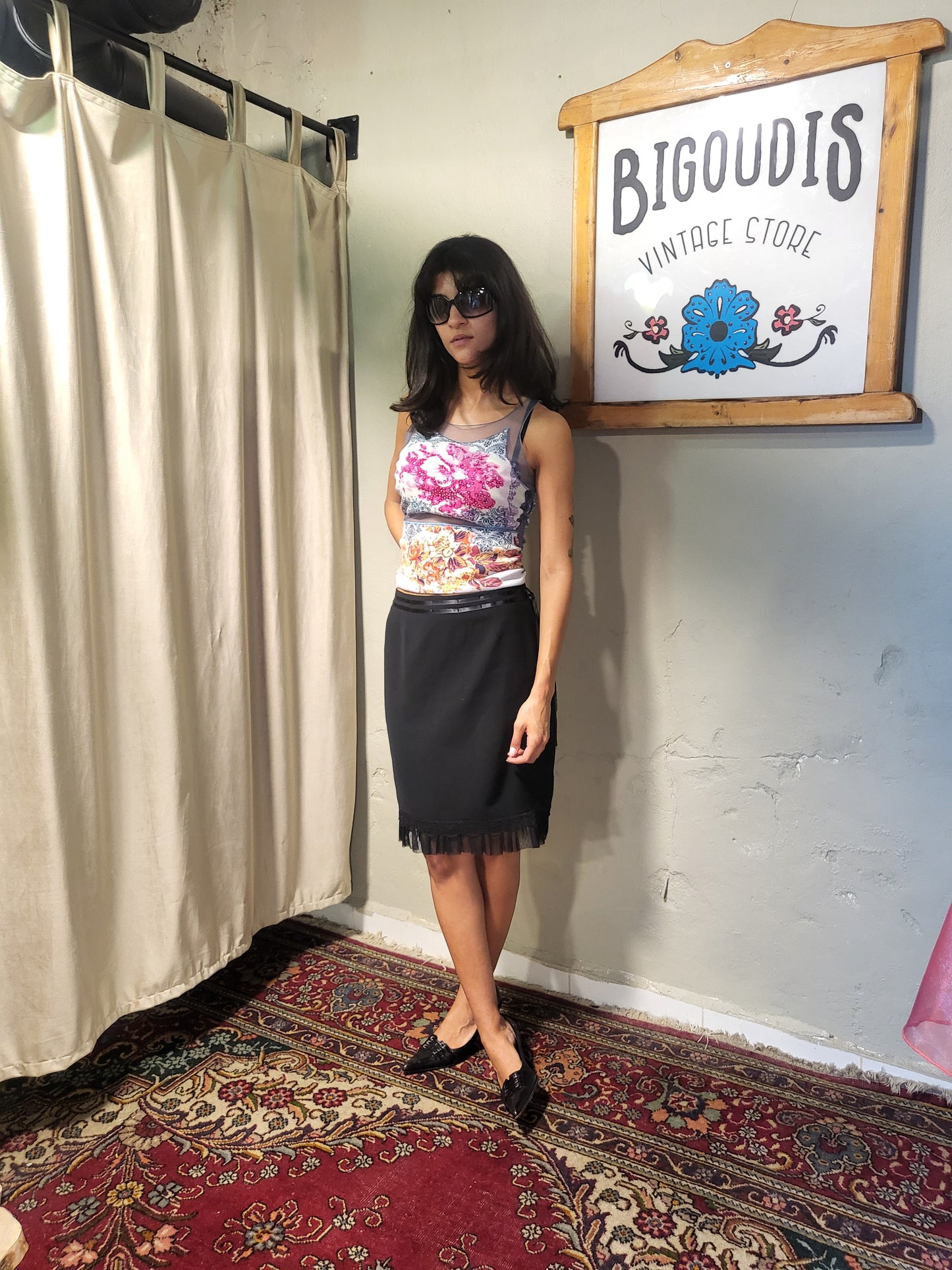 Chantal Rosner Sheer Hem Black Midi Skirt