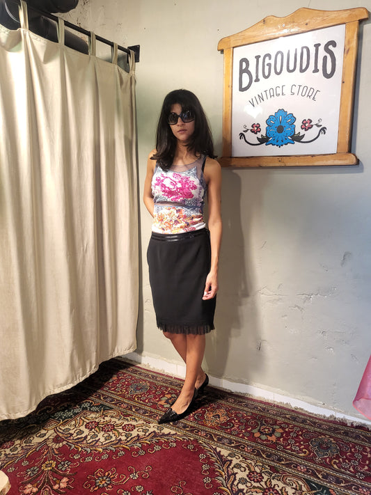 Chantal Rosner Sheer Hem Black Midi Skirt