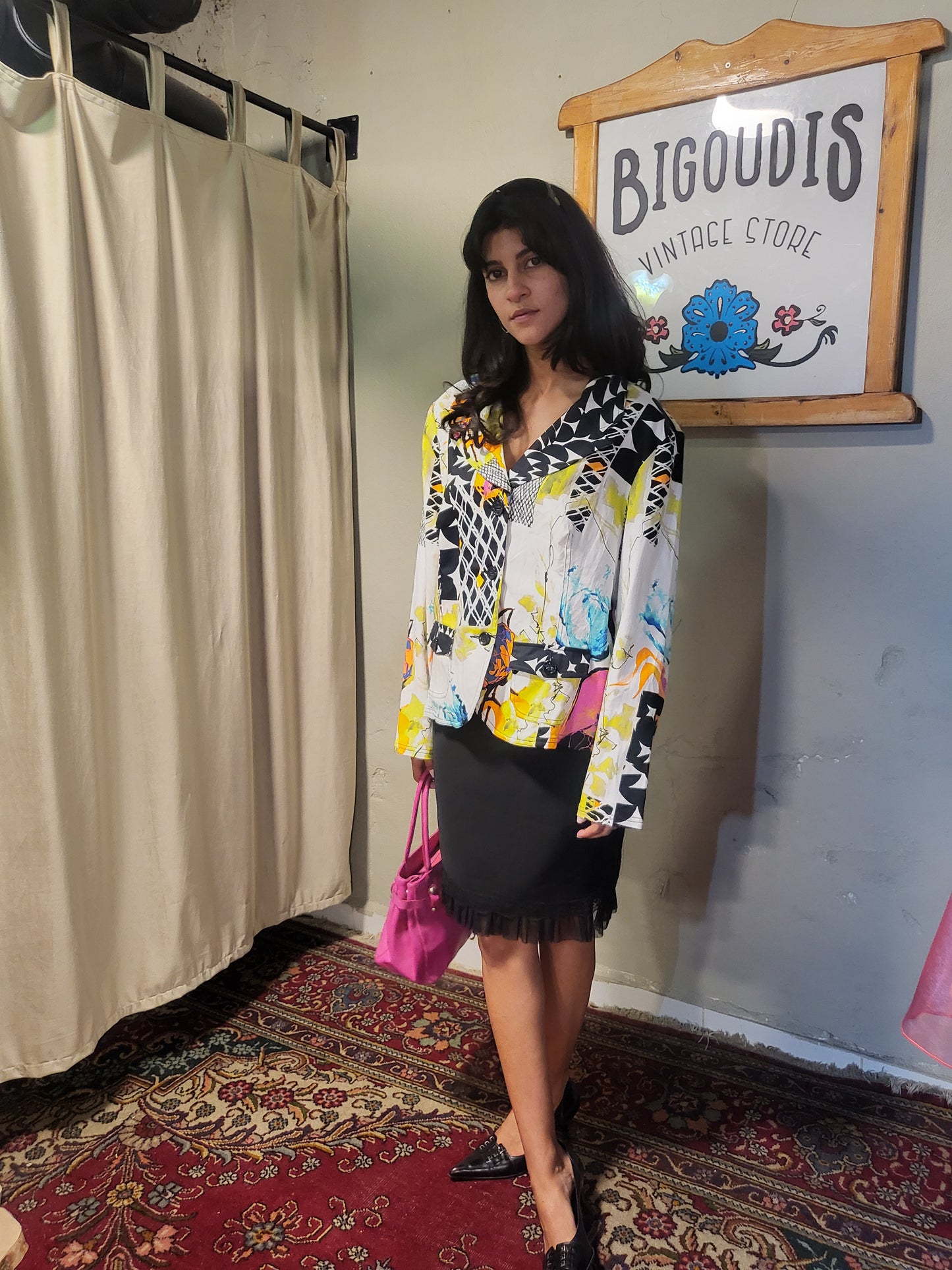 Pause Café Abstract Print Cotton Blazer